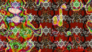 Çiçekli ipek eşarp. Retro tekstil tasarım koleksiyonu. 1950-1960 motifleri. Kırmızı ve kahverengi, kırmızı ve kahverengi. El çizimi çiçek elementleri ile soyut çizim raster deseni.