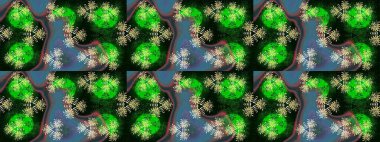 Hediye ambalaj kağıdı, tebrik kartları, posterler ve pankart tasarımı. Raster düz çiçek çizim deseni. Yeşil renkte çiçekler.