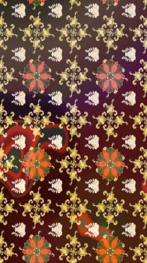 Raster Illustrasyon 'daki Çiçek Deseni' nin son moda çizimi. Kahverengi renkli çiçekler. Düz Çiçek Elementleri Tasarımı. Renkli Yaz Teması çizim şablonu.