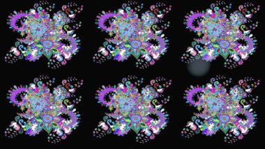 Siyah renkli çiçekler. Raster illüstrasyonu. El çizimi çiçekli soyut çizim deseni.
