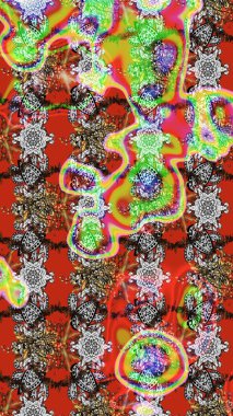 Kırmızı ve gri arka planda. Elle çizilmiş çiçek desenli Raster çizimi. Çocuksu tasarım. Tekstil, kumaş, ambalaj, hatıra defteri için güzel çiçek arkaplanı..