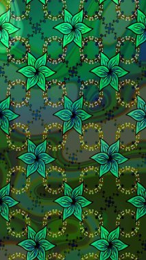 Yeşil ve mavi renkte çiçekler. Küçük çiçekte sevimli çiçek deseni var..