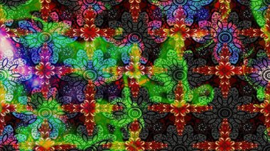 Raster illüstrasyonundaki çiçek desenli çizim. Düz Çiçek Elementleri Tasarımı. Renkli Bahar Teması eskiz kalıbı. Yeşil ve siyah renkte çiçekler.