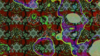 Çiçekler. Soyut etnik raster çizim kalıbı. Vadinin çiçekleri yeşil ve gri renklerde.