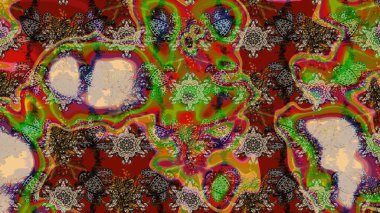 Çiçekli karalama şeklinde Raster çiçek deseni. Kahverengi ve kırmızı renklerde bahar çiçekleri. Raster illüstrasyonu.