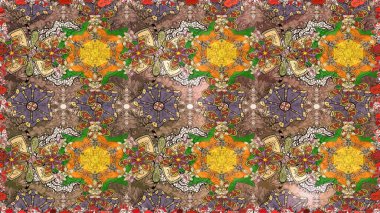 Kahverengi renkli bitkilerden oluşan parlak çiçekli çizim deseni.