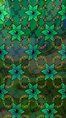 Yeşil ve mavi renkte çiçekler. Küçük çiçekte sevimli çiçek deseni var..