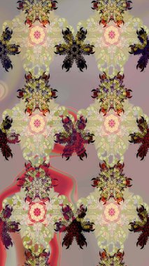 Raster illüstrasyonu. Çiçekli yumuşak bir eskiz şekli. Raster çiçekleri klasik tarzda çizilmiş. Bej renklerde bahar çiçekleri..