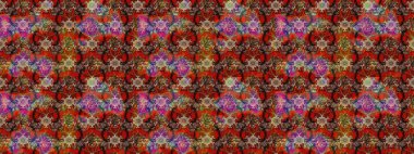 Tekstil tasarımı için kahverengi, kırmızı ve bej renkli geleneksel halk çiçekleri buketi. Üzerinde gelincikler ve vadi zambakları olan renkli çiçek desenli nakış..