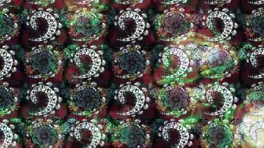 Renkli unsurlarla hareketli arka plan görüntüleri. Çiçekler. Eski model. Bayrak tarzı. Video kaydı. Şablon. Döngü. Kusursuz..