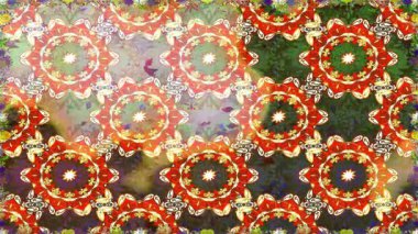 Renkli unsurlarla hareketli arka plan görüntüleri. Çiçekler. Eski model. Bayrak tarzı. Video kaydı. Şablon. Döngü. Kusursuz..