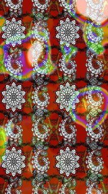 Taslak desenli, modaya uygun kumaş deseni. Raster illüstrasyonu. Düz Çiçek Elementleri Tasarımı. Şirin çiçek elementleri. Renkli Bahar Teması çizim şablonu.