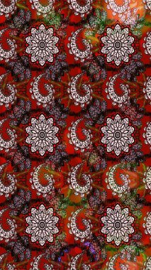 Kumaş, tekstil, duvar kağıdı baskısı için. Miles Fleur, süslü püslü bir süs. Eski usul. Raster illüstrasyonu. Eskiz geçmişi. Tomurcukları papatya çiçekleri olan sevimli bir çiçek deseni..