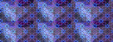 Raster Çiçek İllüstrasyonu 'nun şirin tekstili. Maviler ve menekşeler üzerindeki etnik çiçeklerin pürüzsüz deseni.