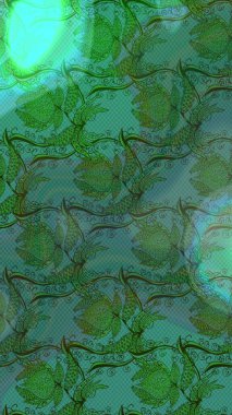 Çiçekli yumuşak bir eskiz şekli. Yumuşak, bahar çiçekleri yeşil ve mavi renklerde. Raster çiçekleri klasik tarzda çizilmiş. Raster illüstrasyonu.