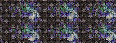 Çok renkli ve gri zarif küçük çiçekler ve siyah ve gri renkli komik böcekler, raster desen, illüstrasyon.