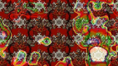 Çizim çiçek deseni duvar kâğıdı olarak kullanılabilir. Kırmızı ve kahverengi renkte çiçekler. Raster illüstrasyonu.