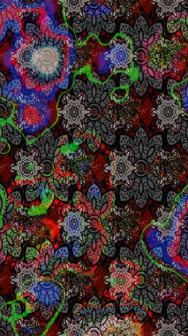 Renkli Bahar Teması eskiz kalıbı. Süslü kumaş deseni. Düz Çiçek Elementleri Tasarımı. Raster illüstrasyonunda çiçek deseni çizimi.