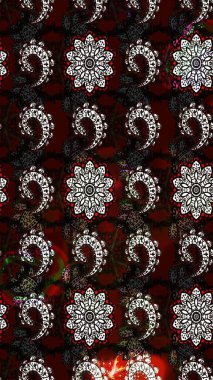 Raster illüstrasyonu. Siyah ve kahverengi renkli Asya tekstili. Çiçek desenini çiz.