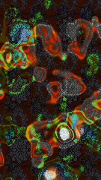 Raster illüstrasyonundaki çiçek desenli çizim. Renkli Yaz Temalı eskiz kalıbı. Gri ve kahverengi renkli çiçekler. Düz Çiçek Elementleri Tasarımı.