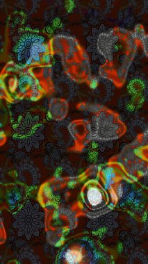 Raster illüstrasyonundaki çiçek desenli çizim. Renkli Yaz Temalı eskiz kalıbı. Gri ve kahverengi renkli çiçekler. Düz Çiçek Elementleri Tasarımı.