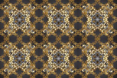 Altın elementlerle renklendirilmiş altın desen. Süslü raster dekorasyonu. Barok tarzında duvar kağıdı tasarımı için kusursuz damaske deseni arkaplanı.