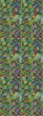 Çok yeşil zarif küçük çiçekler ve yeşil renkli komik böcekler, raster desen, illüstrasyon.