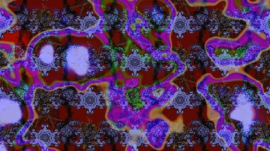 Raster Illustrasyon 'daki Çiçek Deseni' nin son moda çizimi. Renkli Yaz Temalı eskiz kalıbı. Düz Çiçek Elementleri Tasarımı. Mor renkte çiçekler.