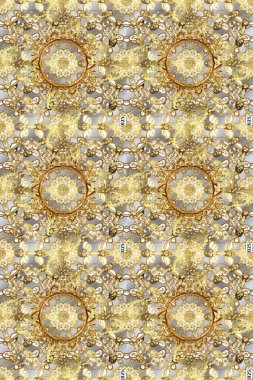 Sembol bayramı, yeni yıl kutlamaları, altın desenler. Kış kar dokusu duvar kağıdı. Bej, nötr ve kahverengi renklerde altın kar taneleri. Noel altın kar taneleri kusursuz desen.