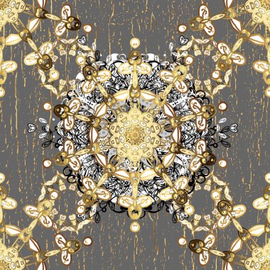 Süslü dekorasyon. Gri ve beyaz renklerdeki altın desenli altın elementler. Lüks, kraliyet ve Viktorya dönemi konsepti. Altın rengi, klasik barok çiçekli desenli..