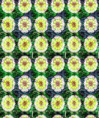 Güzel kumaş deseni. Raster illüstrasyonu. Raster illüstrasyonundaki çiçek desenli çizim. Yeşil renklerde.