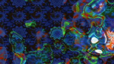 Düz Çiçek Elementleri Tasarımı. Mavi ve gri renkli şirin çiçek desenleri. Raster Modaya uygun kumaş deseni. Renkli Bahar Teması çizim şablonu.