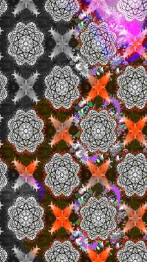 Klasik taslak çizimi. Raster Yumuşak kumaş deseni. Çiçek grisi ve kahverengi çizim deseni. Raster çiçek izi..