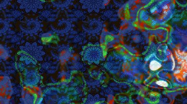 Düz Çiçek Elementleri Tasarımı. Mavi ve gri renkli şirin çiçek desenleri. Raster Modaya uygun kumaş deseni. Renkli Bahar Teması çizim şablonu.