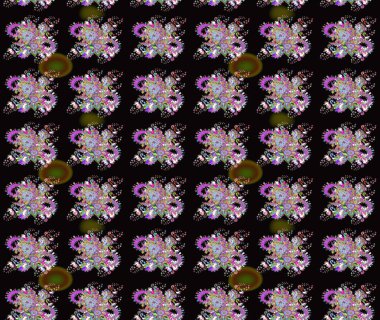 Siyah ve yeşil renkli çiçekler. Raster illüstrasyonu. Şirin çiçek elementleri. Çizim.