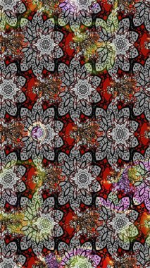 Renkli Yaz Temalı eskiz kalıbı. Güzel kumaş deseni. Raster Illustrasyon 'daki Çiçek Deseni' nin son moda çizimi. Düz Çiçek Elementleri Tasarımı.