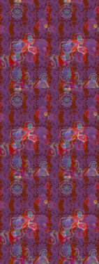 Raster illüstrasyonu. Çiçek süslemeli çizim deseni. Mor ve kırmızı renkte çiçekler.