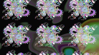 Raster deseni. Bahar çiçekleri dallı desen, siyah ve yeşil renkler çiçekli siluet.