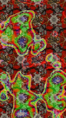 El çizimi çiçekli soyut çizim kalıbı. Raster illüstrasyonu. Kahverengi ve kırmızı renkte çiçekler.