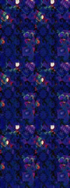 Çiçek desenli raster, mavi ve siyah çizgi grafik desenli soyut raster arkaplan. Modern stil dokusu.