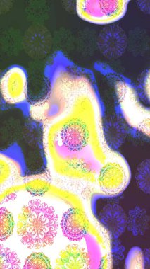 Renkli Bahar Teması eskiz kalıbı. Güzel kumaş deseni. Çiçek desenli çizim. Asya tekstil tarzında. Raster illüstrasyonu. Düz Çiçek Elementleri Tasarımı.