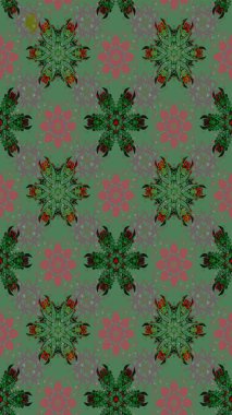 Düz Çiçek Elementleri Tasarımı. Yeşil renkli çiçekler. Renkli Bahar Teması eskiz kalıbı. Güzel çiçek deseni..