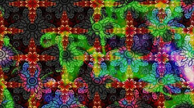 Yeşil ve siyah renkli çiçekler. Renkli Bahar Teması eskiz kalıbı. Raster illüstrasyonundaki çiçek desenli çizim. Düz Çiçek Elementleri Tasarımı.