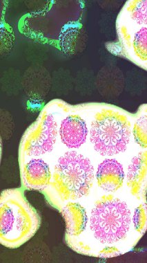 Arkaplan dokusu, duvar kağıdı, yeşil ve gri renkli çiçek teması. Soyut etnik raster çizim kalıbı. Kabile sanatı boho baskısı, klasik çiçek arkaplanı.