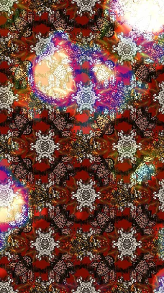 Kahverengi ve kırmızı renklerde. Güzel kumaş deseni. Raster illüstrasyonu. Raster illüstrasyonunda çiçek deseni çizimi.