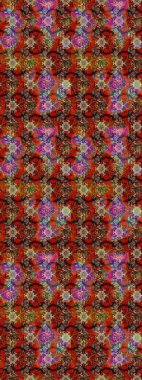 Üzerinde gelincikler ve vadi zambakları olan renkli çiçek desenli nakış deseni. Tekstil tasarımı için kahverengi, kırmızı ve bej renkli geleneksel halk çiçekleri buketi.