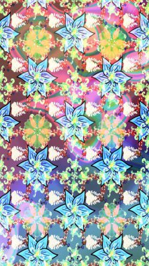 Renkli Bahar Teması eskiz kalıbı. Çocuk stili. Düz Çiçek Elementleri Tasarımı. Çiçekli çizim raster arkaplanı.