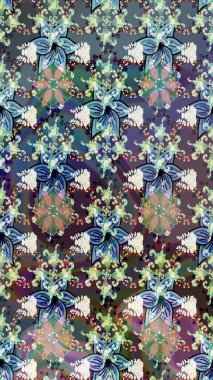 Raster illüstrasyonundaki çiçek desenli çizim. Mavi renkte çiçekler.