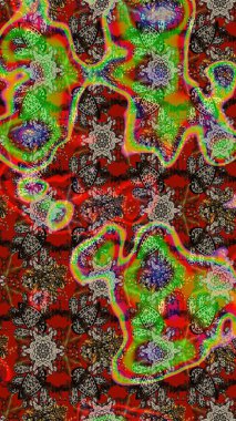 Raster illüstrasyonu. Kahverengi ve kırmızı renkte çiçekler. El çizimi çiçekli soyut çizim deseni.