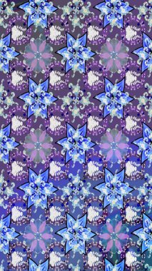 Çiçekli eskiz deseni. Suluboya çizimi. Mavi ve mor renkli çiçekler. El çizimi.